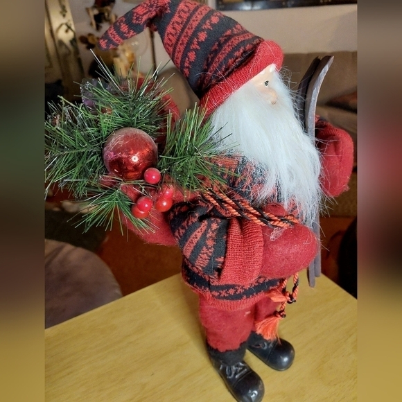 Vintage* 90s Self-standing Santa with Skis and Sack of Decorations - Picture 3 of 8